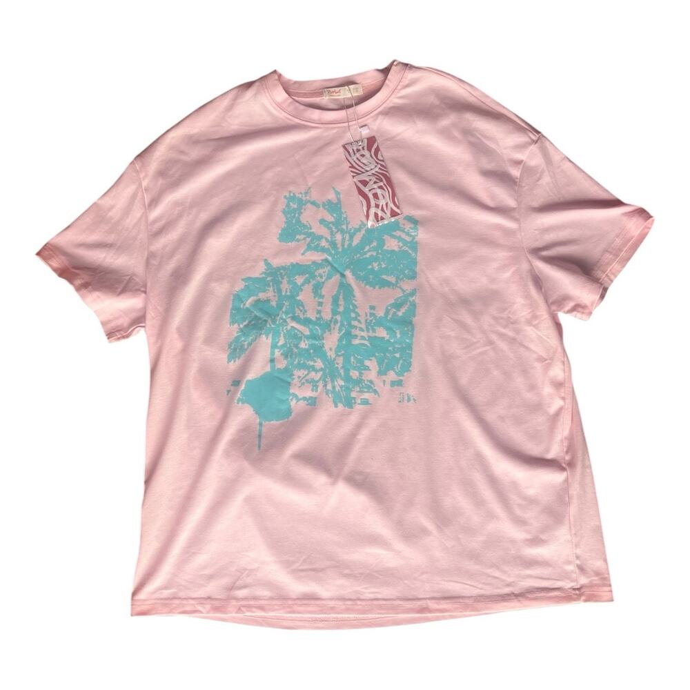 Romwe Mens Short Sleeve Graphic T-Shirt Tropical Paradise Pink size S NWT